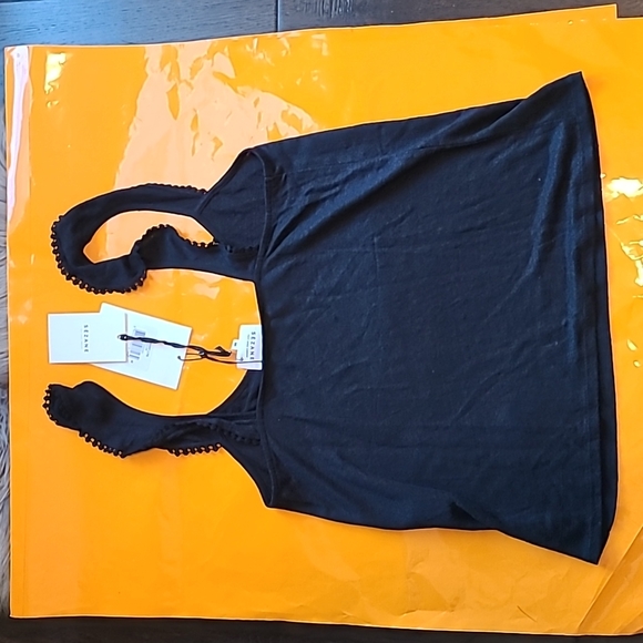 Sezane Tops Sezane Lys Black Linen Flutter Sleeves Tank Top Poshmark